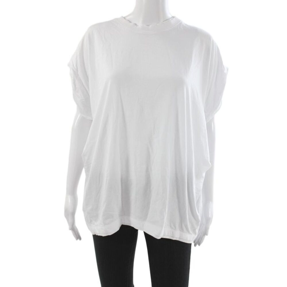 Designer Women Basic T-Shirt White Cotton Crew Neck Sleeveless Size L